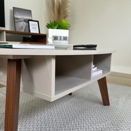 Mesa de Centro com Tampo Oval e Pés em MDF Diva Bege - 12 Mesa de Centro com Tampo Oval e Pés em MDF Diva Bege - 12