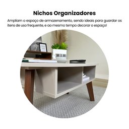 Mesa de Centro com Tampo Oval e Pés em MDF Diva Bege - 6 Mesa de Centro com Tampo Oval e Pés em MDF Diva Bege - 6