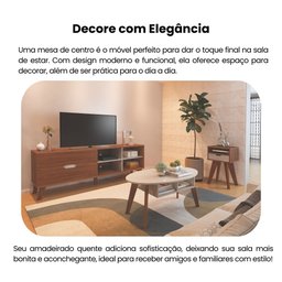 Mesa de Centro com Tampo Oval e Pés em MDF Diva Bege - 10 Mesa de Centro com Tampo Oval e Pés em MDF Diva Bege - 10