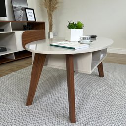 Mesa de Centro com Tampo Oval e Pés em MDF Diva Bege - 16 Mesa de Centro com Tampo Oval e Pés em MDF Diva Bege - 16