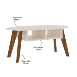 Mesa de Centro com Tampo Oval e Pés em MDF Diva Bege - 5 Mesa de Centro com Tampo Oval e Pés em MDF Diva Bege - 5