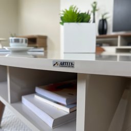 Mesa de Centro com Tampo Oval e Pés em MDF Diva Bege - 15 Mesa de Centro com Tampo Oval e Pés em MDF Diva Bege - 15