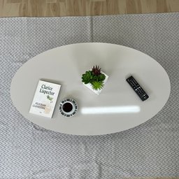 Mesa de Centro com Tampo Oval e Pés em MDF Diva Bege - 17 Mesa de Centro com Tampo Oval e Pés em MDF Diva Bege - 17