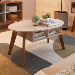 Mesa de Centro com Tampo Oval e Pés em MDF Diva Bege - 19 Mesa de Centro com Tampo Oval e Pés em MDF Diva Bege - 19