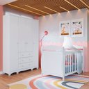 Ver imagem 1 de Quarto de Bebê com Guarda Roupa 4 Portas 3 Gavetas e Berço Mini Cama Nina 100% MDF Branco/Brilho