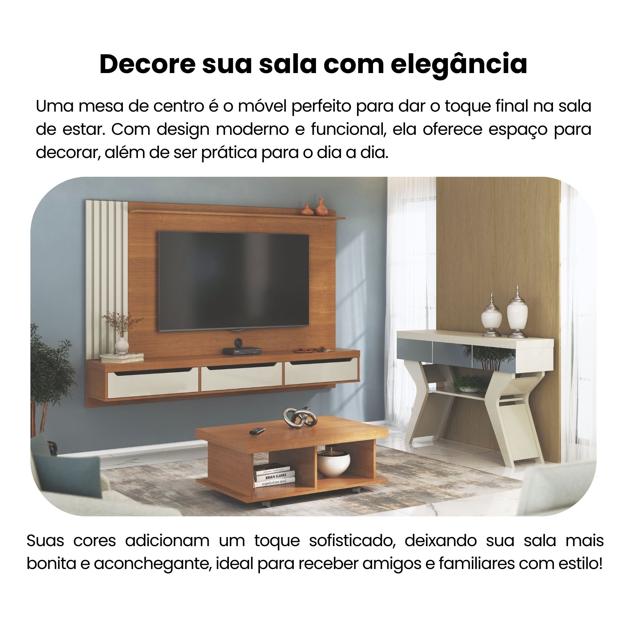 Mesa de Centro Minimalista com Rodízios e 2 Nichos Dunas - 11