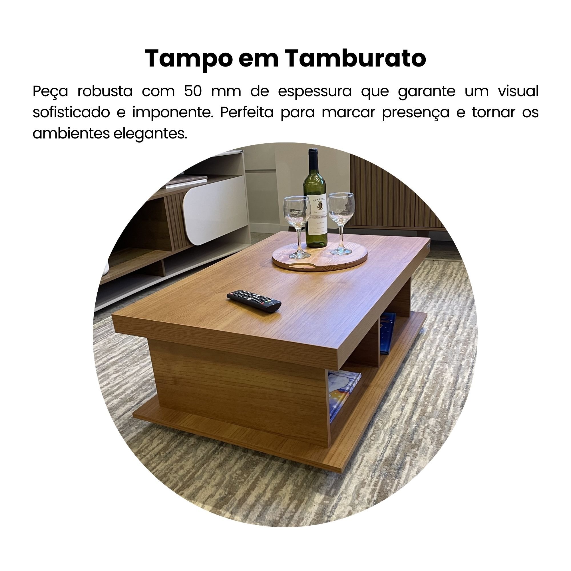 Mesa de Centro Minimalista com Rodízios e 2 Nichos Dunas - 6