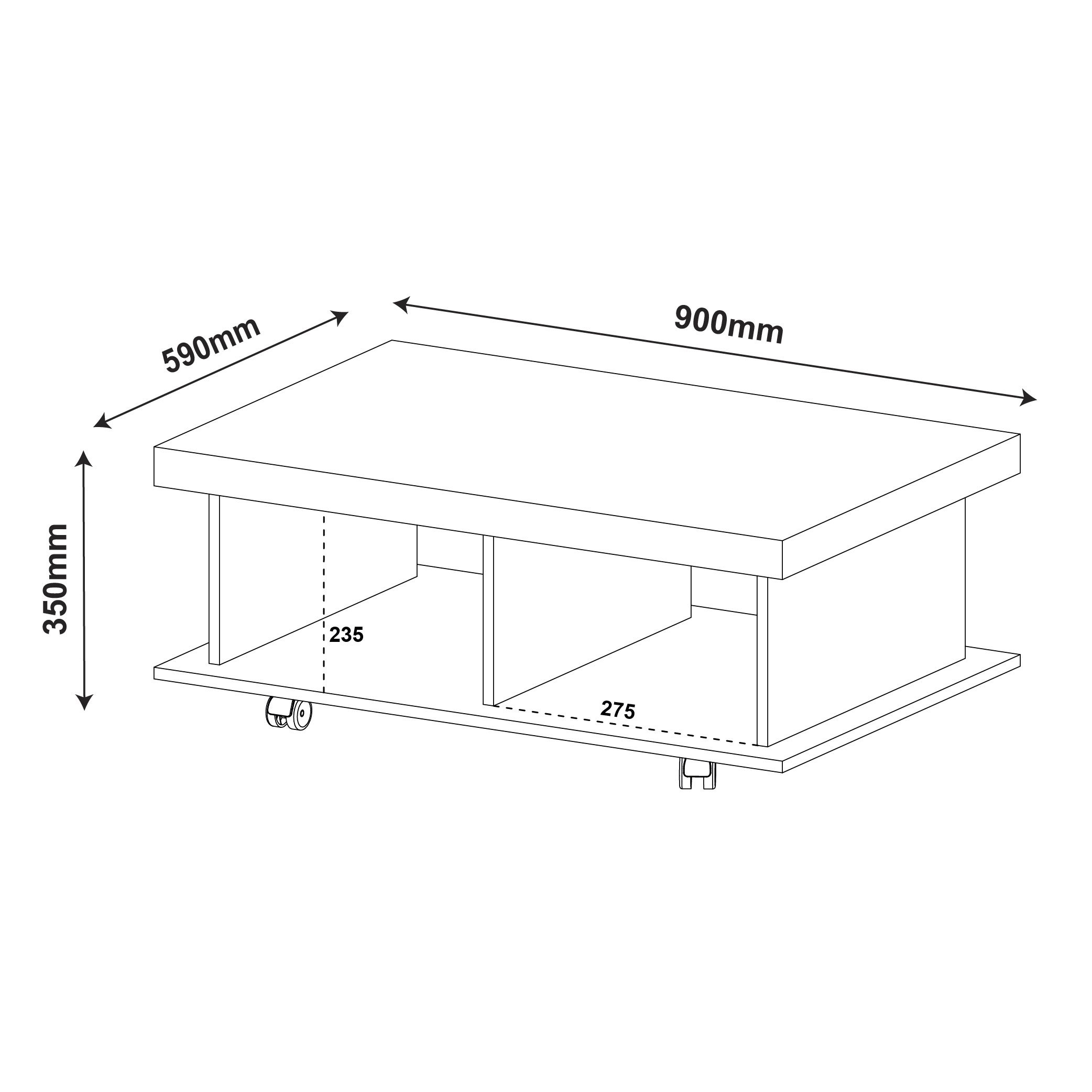 Mesa de Centro Minimalista com Rodízios e 2 Nichos Dunas - 4