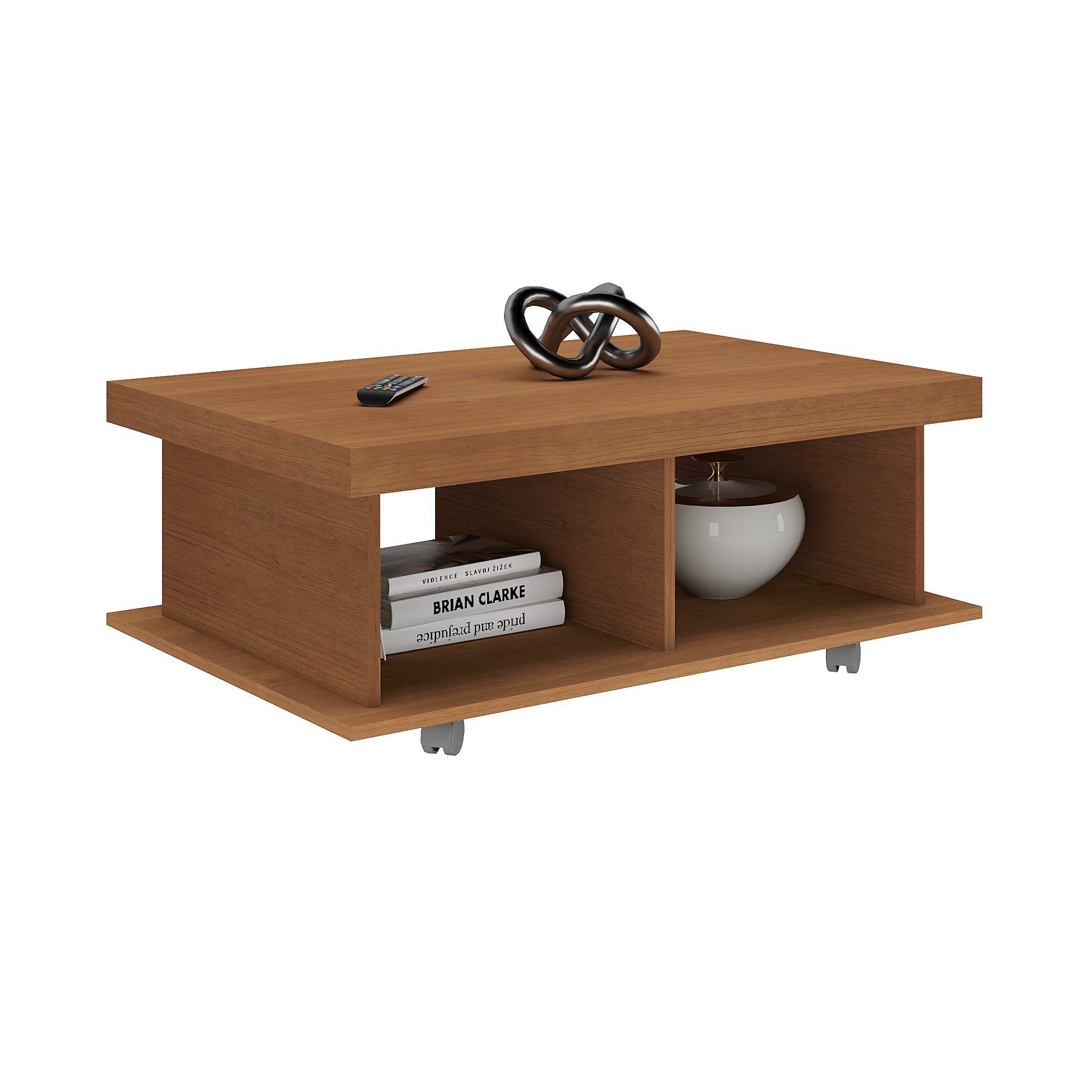 Mesa de Centro Minimalista com Rodízios e 2 Nichos Dunas - 16