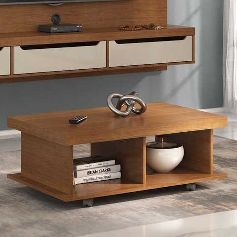 Mesa de Centro Retangular Tampo em Tamburato 50mm com Rodizios Dunas Marrom