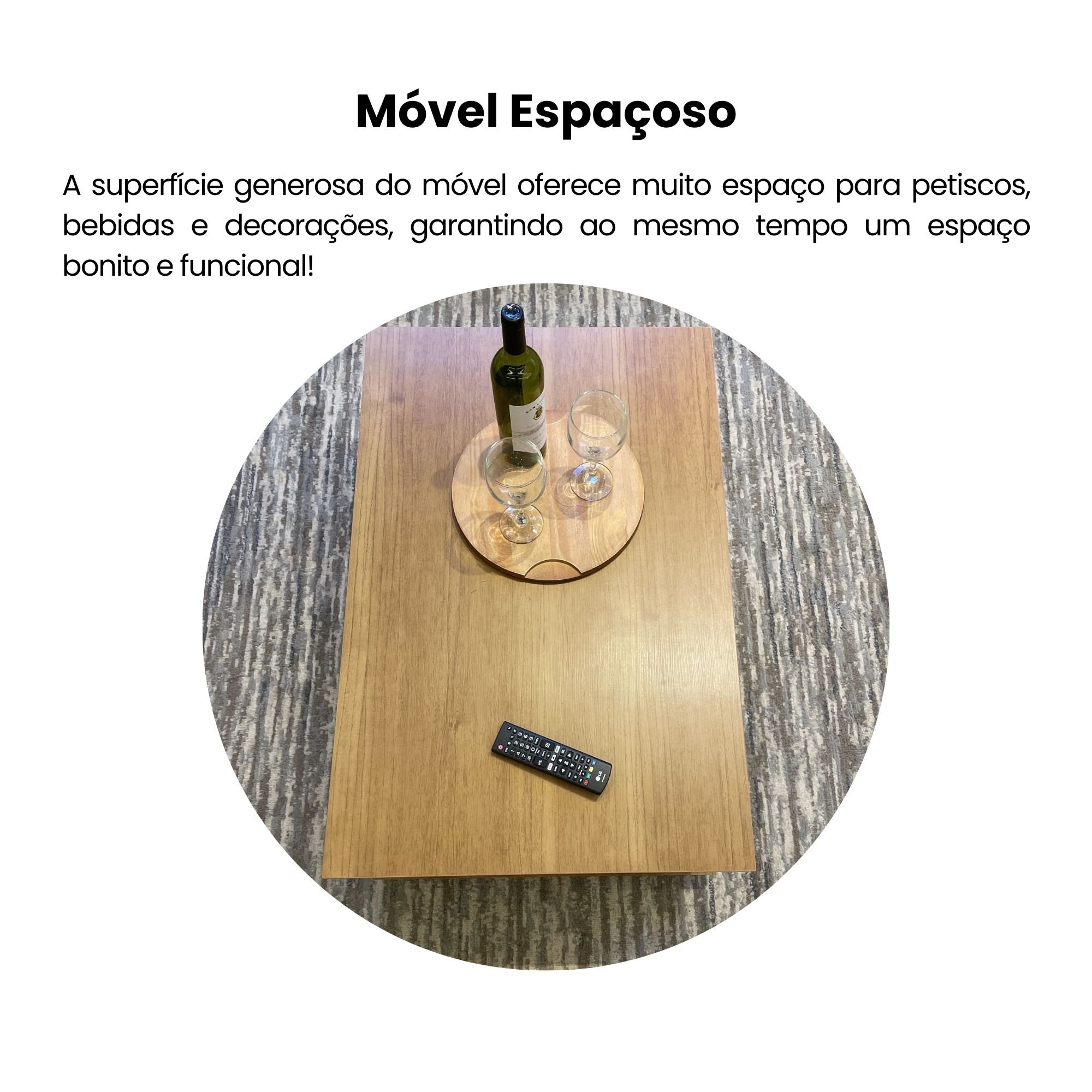 Mesa de Centro Minimalista com Rodízios e 2 Nichos Dunas - 8