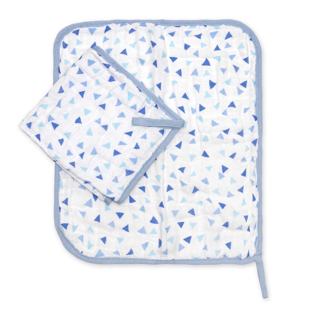 Kit 2 Peças Fralda de Boca Babete Paninho Soft Premium Bebê Hipoalergênico Triângulos Azul