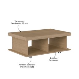 Mesa de Centro Retangular Tampo em Tamburato 50mm com Rodizios Dunas - 5