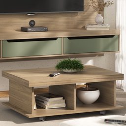 Mesa de Centro Retangular Tampo em Tamburato 50mm com Rodizios Dunas - 2