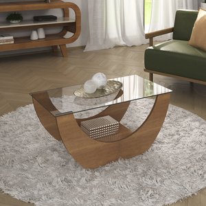 Mesa de Centro com Tampo de Vidro Temperado Tampo em MDF Onda