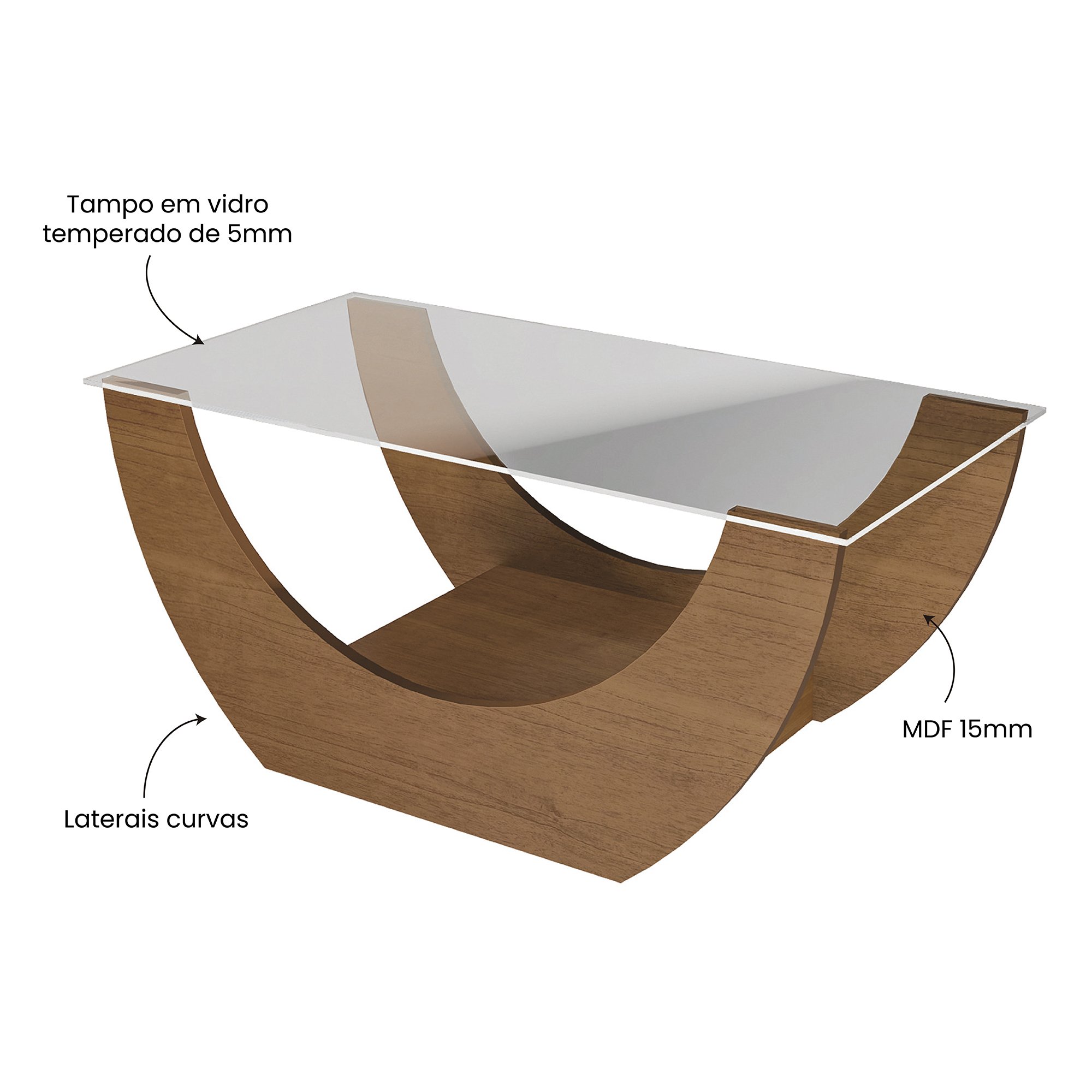 Mesa de Centro com Tampo de Vidro Temperado Onda - 5