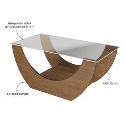 Mesa de Centro com Tampo de Vidro Temperado Tampo em MDF Onda - 5