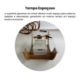 Mesa de Centro com Tampo de Vidro Temperado Tampo em MDF Onda - 7