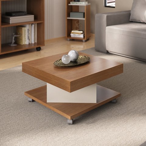 Mesa de Centro com Rodízio Quadrada Saara Marrom