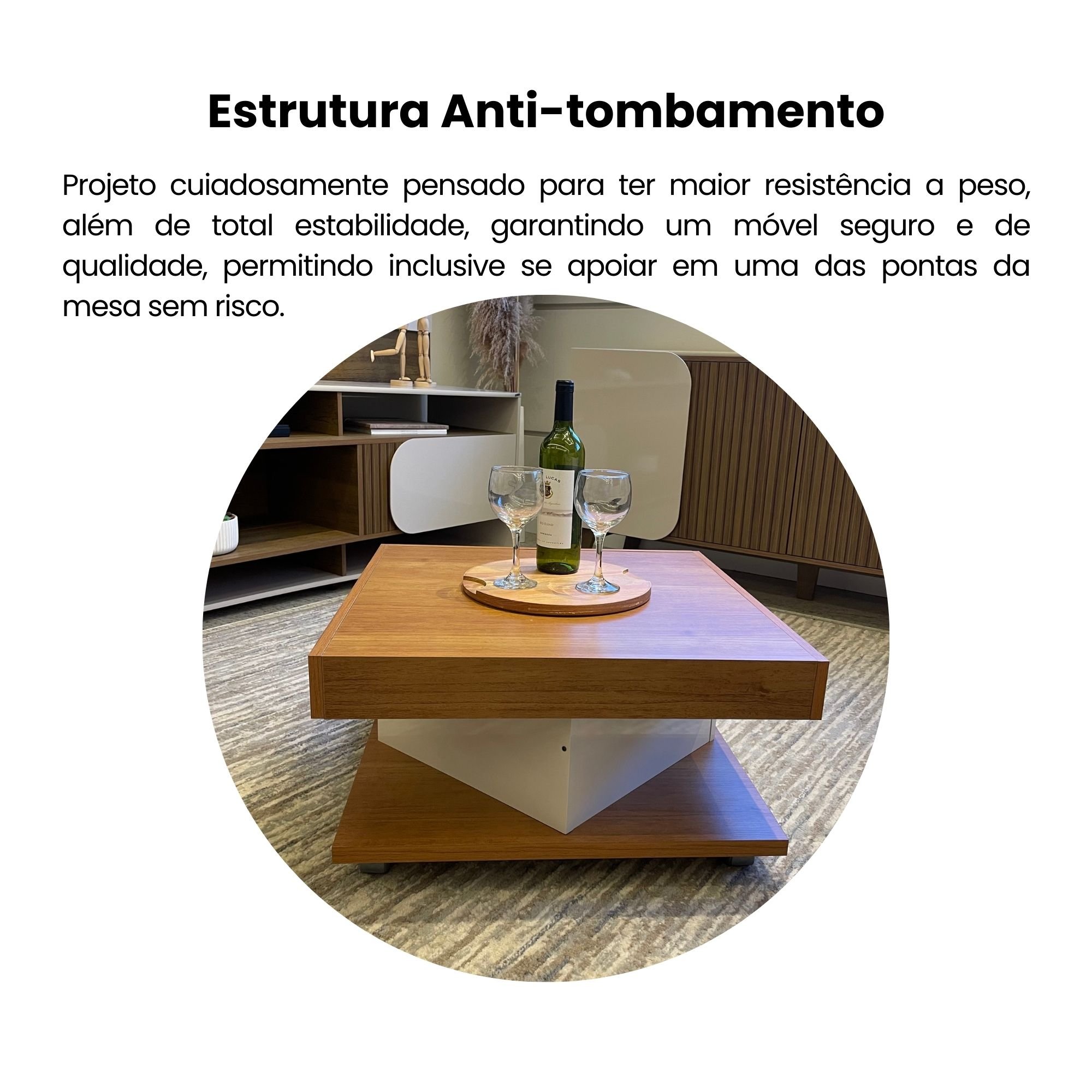 Mesa de Centro com Rodízio Quadrada Saara - 11