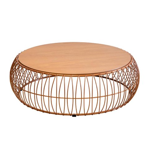 Mesa de Centro Retrô Cobre com Tampo de Madeira