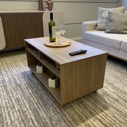 Mesa de Centro 2 Gavetas e Detalhe em Impressão Palha Trama - 14