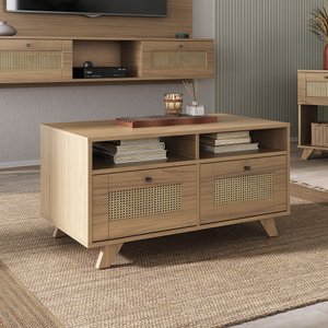 Mesa de Centro 2 Gavetas e Detalhe em Impressão Palha Trama