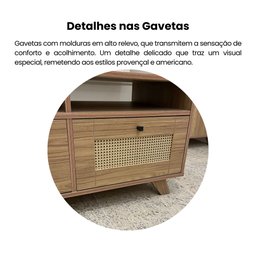 Mesa de Centro 2 Gavetas e Detalhe em Impressão Palha Trama - 6