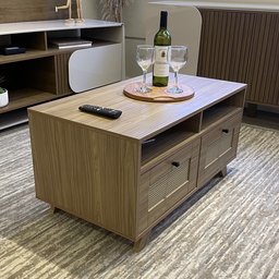 Mesa de Centro 2 Gavetas e Detalhe em Impressão Palha Trama - 12