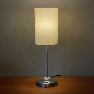 Abajur Luminária de Mesa Quarto ou Sala Redondo Escovado com Interruptor com Cúpula Bege