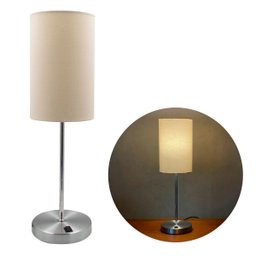 Abajur Luminária de Mesa Quarto ou Sala Redondo Escovado com Interruptor com Cúpula Bege - 2