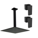 Ver imagem 1 de Kit Ducha 20x20 Slim Teto C/ 2 Acabamentos P/ Registro Base Deca 16 Estrias até 1'' Pol Preto Fosco