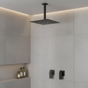 Ver imagem 2 de Kit Ducha 20x20 Slim Teto C/ 2 Acabamentos P/ Registro Base Deca 16 Estrias até 1'' Pol Preto Fosco