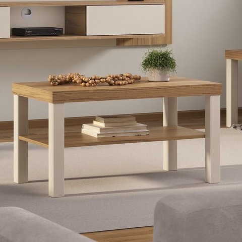 Mesa de Centro em Tamburato 50 mm com Prateleira Up Bege