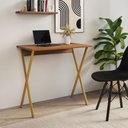 Ver imagem 2 de Mesa de Escritório X 120x60 com Base em X para Trabalho e Estudo - Ferro Dourado Tampo Amêndoa