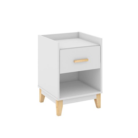 Mesa de Apoio Lateral 40 X 56 Cm 1 Gaveta 1 Nicho Pés Madeira Mdp Branco - Clicklar