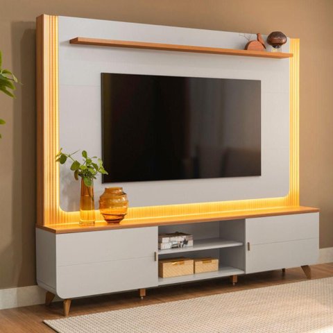 Estante Home Ripado para TV de até 75 Polegadas Milano Linea Canela e Gris