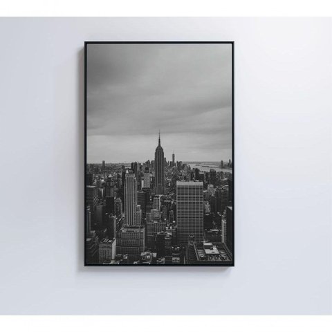Quadro Empire State Preto E Branco 60x90 Cm Vidro Impresso
