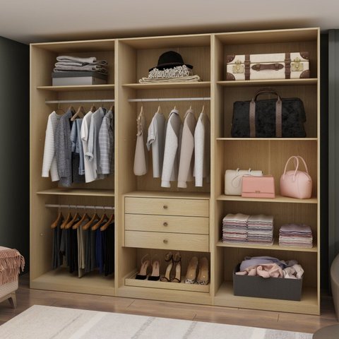 Módulo Closet Casal sem Portas 3 Gaveta 100% MDF Infinity Bege/Savana