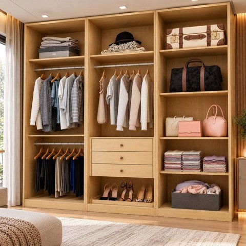 Módulo Closet Casal sem Portas 3 Gaveta 100% MDF Infinity Bege/Savana