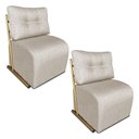 Ver imagem 1 de Kit 2 Poltronas Luxo Aurora Linho Base de Ferro Dourado - Pallazio