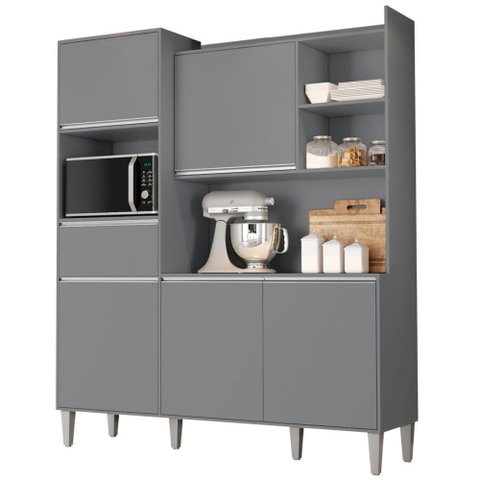 Kit Armário Cozinha Compacta Isabel 5 Portas Ajl Móveis - Cinza