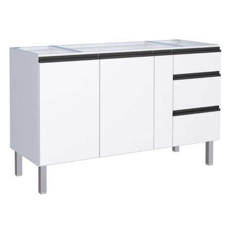 Gabinete para Cozinha Ga em Aço 1.46 Cm com Puxadores e Pés em Aluminío 3 Gavetas com Corrediças Tel