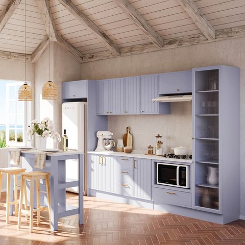 Cozinha Modulada 10 Pçs com Tampo e Cristaleira e Ilha Marselha Cabecasa Madeiraoriginals