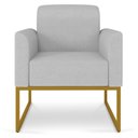 Ver imagem 4 de Kit 02 Poltronas Marisa Linho Cinza A05 Base Industrial Metálica Dourado - D’Rossi