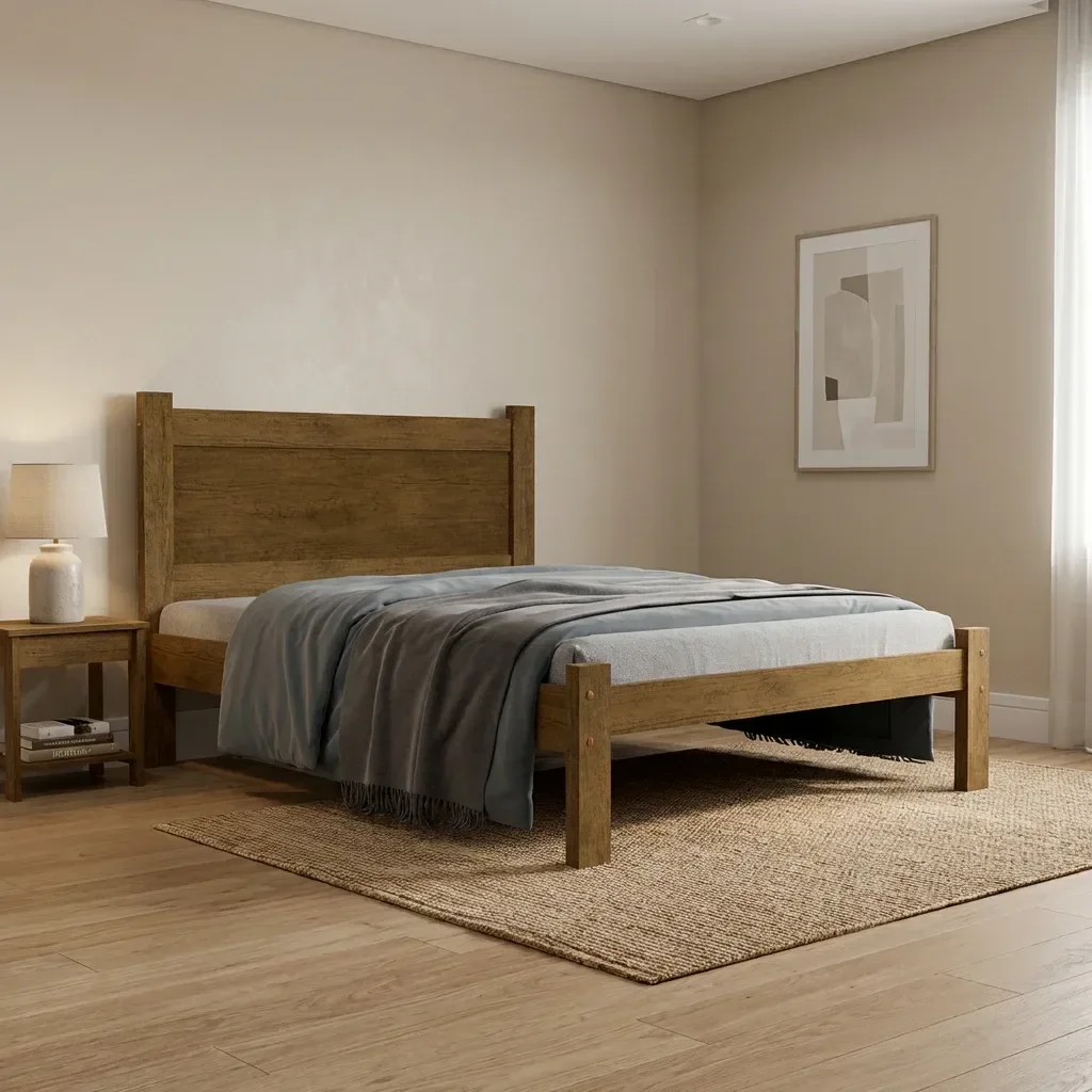 Ver imagem 1 de Cama Casal em MDF Prisma 100% MDF Jequitibá/Off White