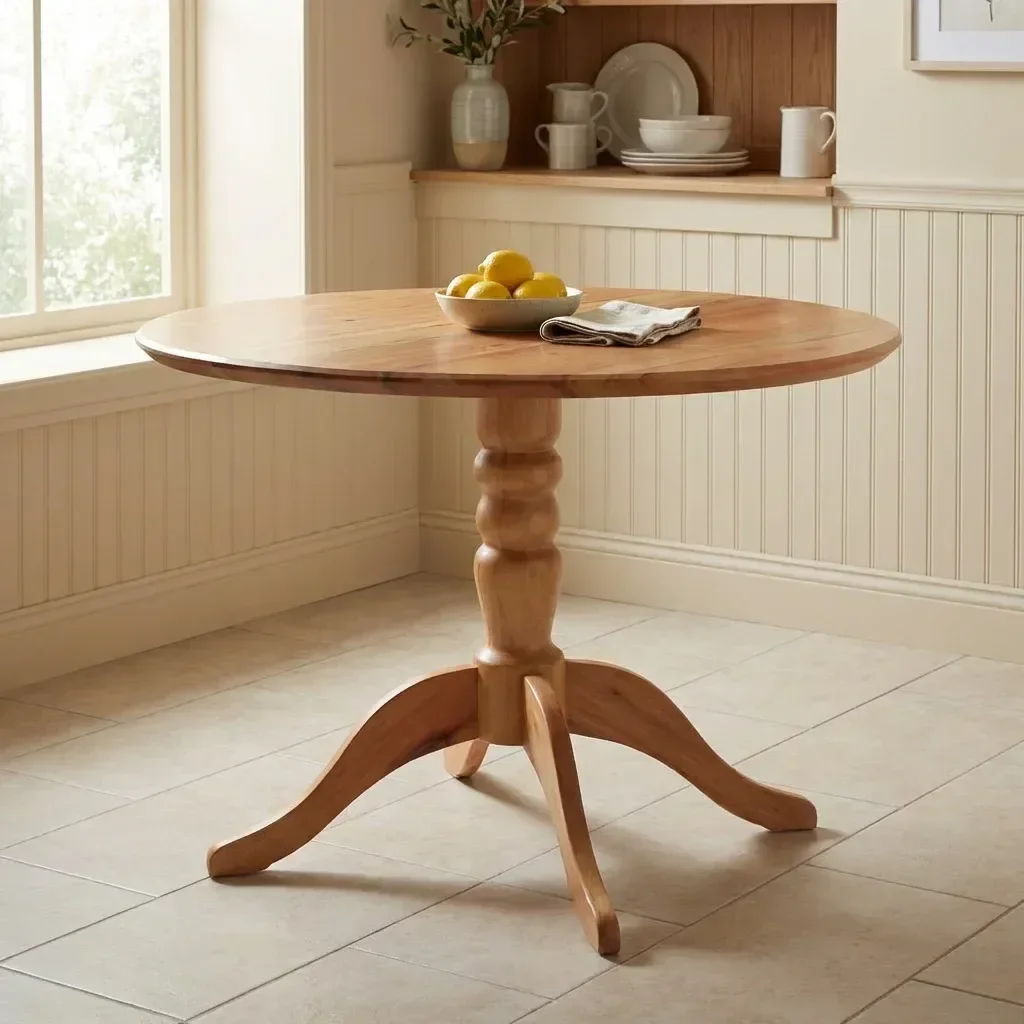 Ver imagem 1 de Mesa de Jantar Redonda 110cm Pé Central Madeira Maciça Natural Gardênia Yescasa