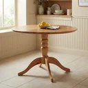 Ver imagem 1 de Mesa de Jantar Redonda 110cm Pé Central Madeira Maciça Natural Gardênia Yescasa Bege/Marrom