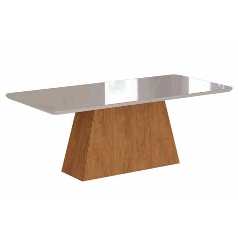 Mesa de Sala Jantar + Tampo Madeirado Vidro 210x100cm Savana C/ Off White - Cimol