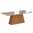 Ver imagem 1 de Mesa de Sala Jantar + Tampo Madeirado Vidro 210x100cm Savana C/ Off White - Cimol